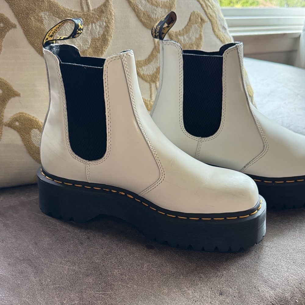 Dr. Martens White Leather Platform Chelsea Boots